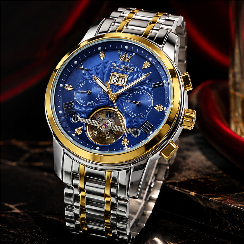 OLEVS 9910 Tourbillon Automatic skeleton watch with stainless steel bracelet – ALDEVOR

