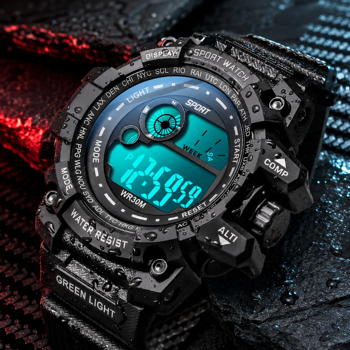 Men's digital sports watch with luminous display and military-grade durability – ALDEVOR
