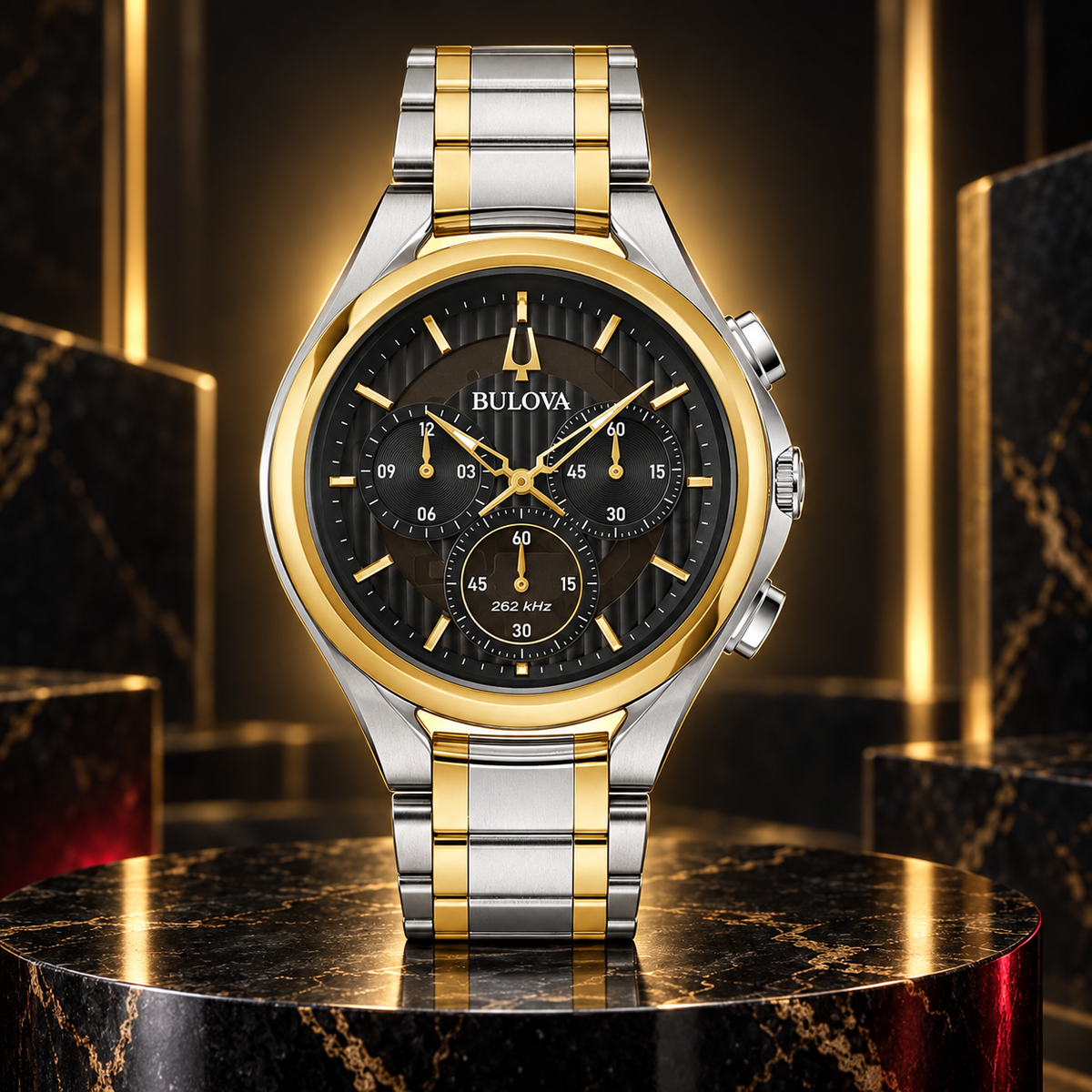 Bulova CURV Chronograph Men's Two-Tone Black & Gold Watch 98A301