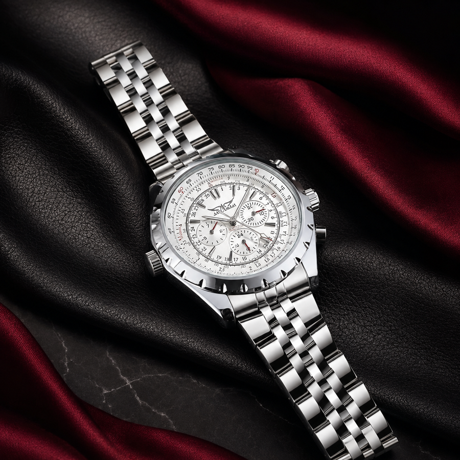 JARAGAR Navigator automatic watch with Arabic numeral markers and stainless steel bracelet – ALDEVOR
