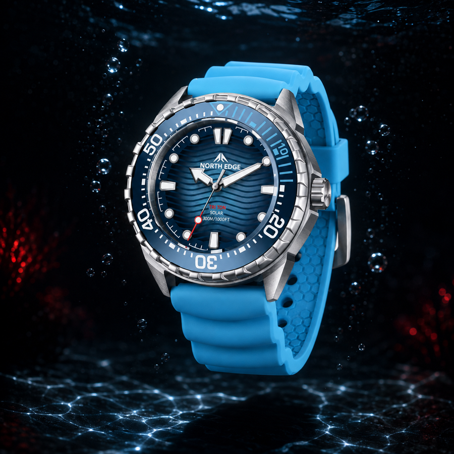 NORTH EDGE TRITON solar dive watch with ceramic bezel, 300M water resistance – ALDEVOR
