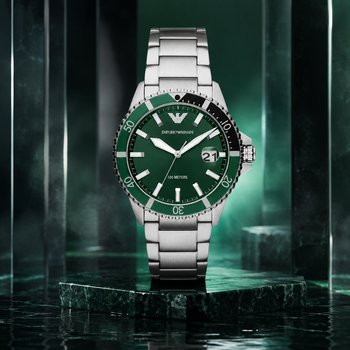 Emporio Armani AR11338 Men's Green Dial Diver Watch