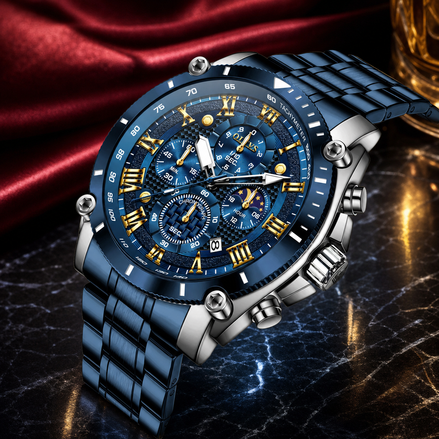 OLEVS 3689 men's chronograph quartz watch with stainless steel case – ALDEVOR
