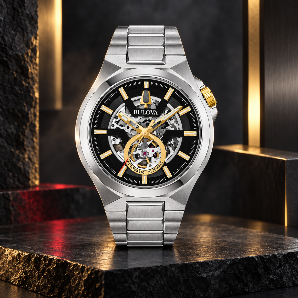 Bulova Maquina Men's Automatic Skeleton Black Watch 98A224