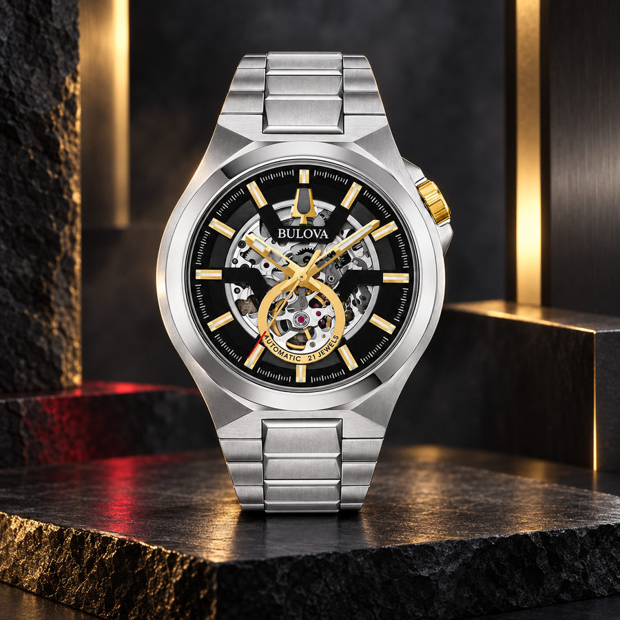 Bulova Maquina Men's Automatic Skeleton Black Watch 98A224