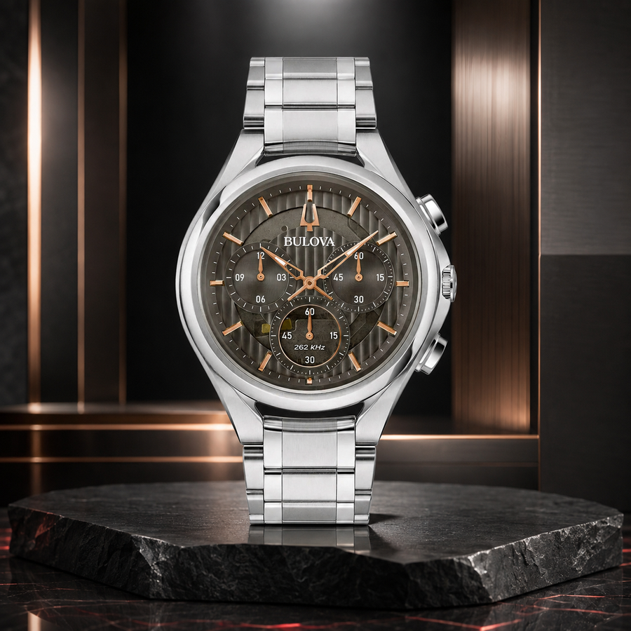 Bulova CURV Chronograph Men's Grey & Rose Gold Watch 96A298