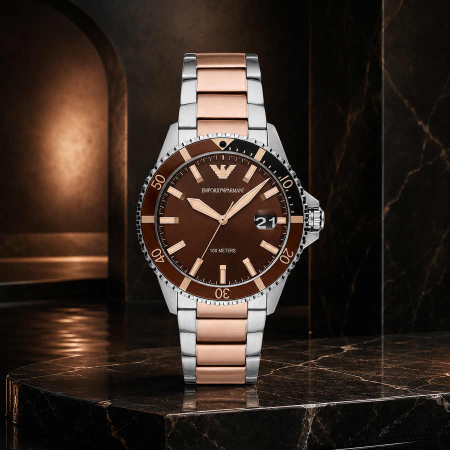 Emporio Armani AR11340 Men's Two-Tone Rose Gold Diver Watch